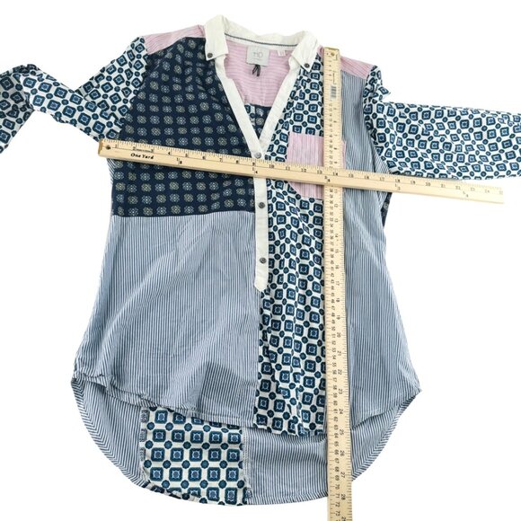 HD In Paris Anthropologie Womens Patchwork Button-Down Shirt size 4 Blouse - Picture 4 of 5